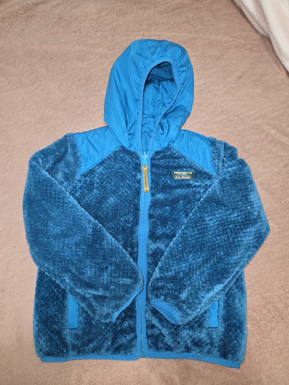 L.L. Bean Kids' Blue Plush Hooded Fleece Jacket-reversible